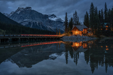 Night time Emerald Lake Lodge in Yoho National Park 
