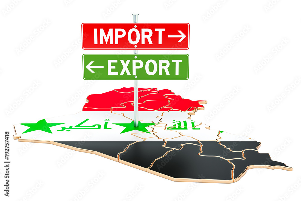 Poster import and export in iraq concept, 3d rendering