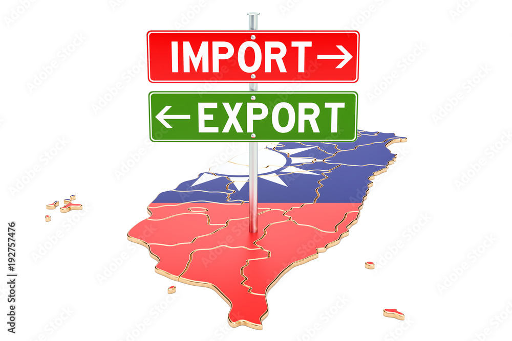 Poster import and export in taiwan concept, 3d rendering