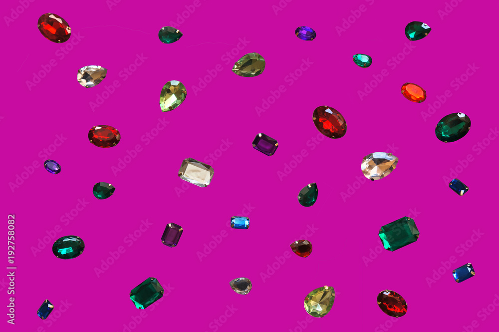 Wall mural colorful glamour shiny stones sparkling jewelry glitters gems frame background