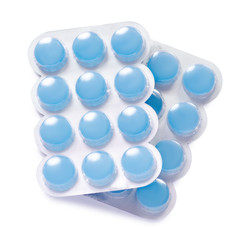 Medicine pills in blister, drug tablets isolated