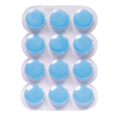 Medicine pills in blister, drug tablets isolated