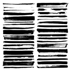 vector paint brush strokes, collection of grungy design elements. black, isolated on white background.