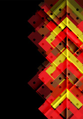 Colorful triangles and arrows on dark background