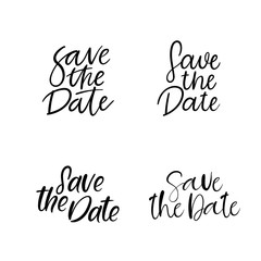 Save the Date hand lettering inscription. Modern Calligraphy Greeting Card. Wedding phrase. Vector Illustration. Isolated on White Background