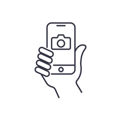 Taking selfie on smartphone concept creative icon selfie label. 