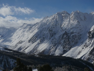 Winter snow covered mountain peaks in Europe. Great place for  sports