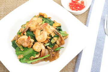 Pad Thai stir-fried noodles with eggs, sea food , Thai food.