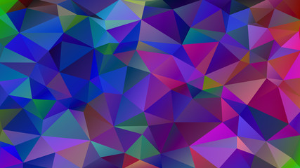 Abstract low poly background of triangles in Cold, multicolor, rainbow colors. Substrate for design. 16:9
