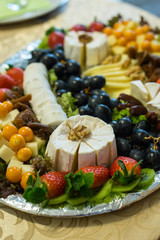 Homemade cheese platter of different cheeses