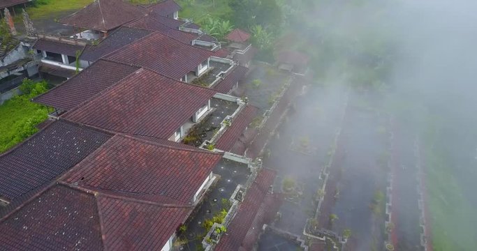 Drone shot of abandoned upland hotel in Bedugul in Bali