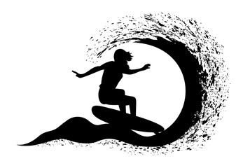 Surfer in motion on the ocean wave.