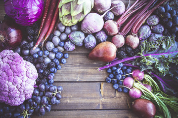 Background of purple vegetables and fruits