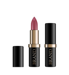 Fashion cosmetic lipstick vector 3d illustration mockup on white background.