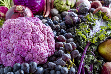 Background of purple vegetables and fruits