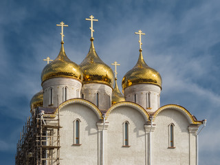 Fototapeta na wymiar Construction of the Orthodox Church. The Holy Ascension Church of the Elizaveta Monastery in Kropyvnytskyi, Ukraine.