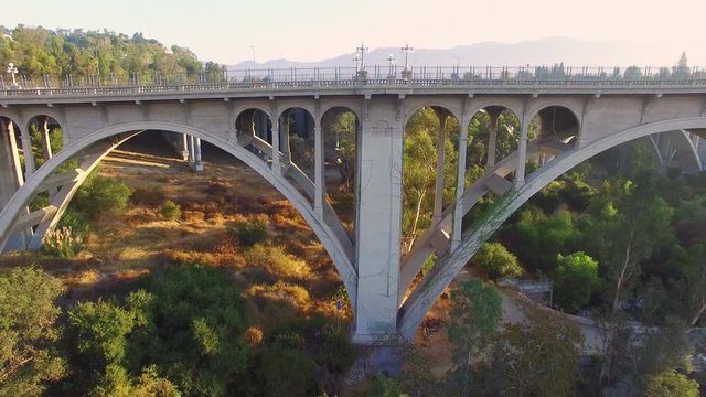 Aerial footage of a freeway bridge