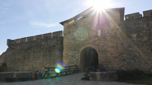 Camera movement on walls and towers of the old Khotyn Fortress