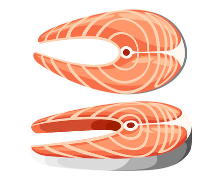Two pieces of fresh salmon steaks vector illustration isolated on white background web site page and mobile app design