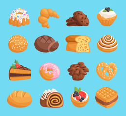 Cookie cakes vector isolated tasty snack delicious. Chocolate homemade pastry biscuit isolated on background. Vector set traditional gourmet sweet dessert bakery food