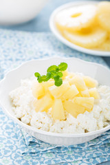 Cheese cottage dessert, curd with pineapple and yogurt