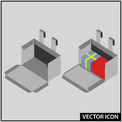 vector icon of an open box with gifts