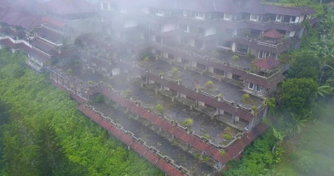 Drone shot of abandoned hotel that became a tourist spot in Bali