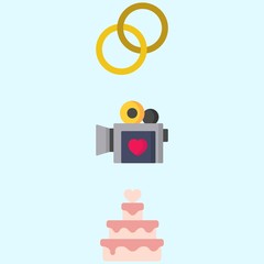 Icons about Wedding with wedding rings, wedding cake and video camera