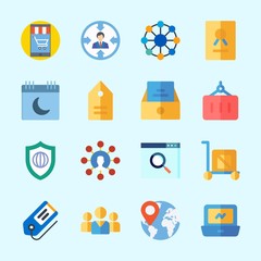 Icons about Business with networking, smartphone, calendar, worldwide, teamwork and laptop