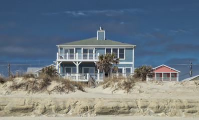 Blue Beach House With Blue Sky