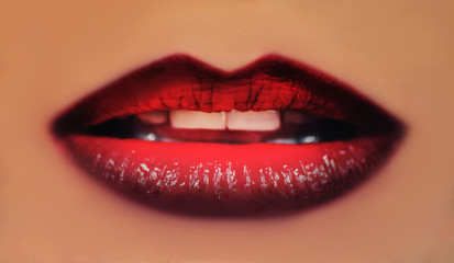 Sexy red lips close-up. lip makeup with graduation