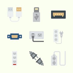 Icons about Connectors Cables with socket, usb, unplugged and vga