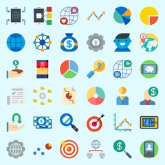 Icons about Marketing with receive, user, smartphone, targeting, line graph and salesman