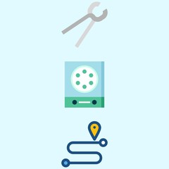 Icons about Real Assets with location, pincers, measuring, route and lab