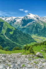 Swiss Alps. Resort Engelberg. Traveling on foot through the Swiss countryside and mountain tops