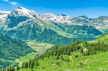 Fototapeta na wymiar Swiss Alps. Resort Engelberg. Traveling on foot through the Swiss countryside and mountain tops