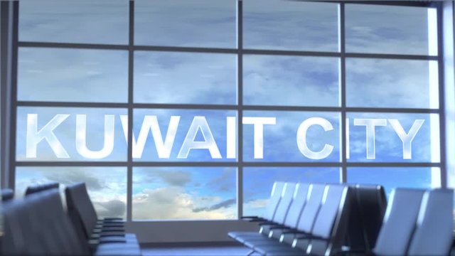 Commercial airplane landing at Kuwait City international airport. Travelling to Kuwait conceptual intro animation