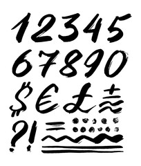 Brush lettering numbers. Freehand drawing. Modern calligraphy, handwritten letters. Vector illustration. Isolated on white background