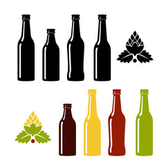 Set of Beer bottles icon. Vector illustration. Isolated on white background