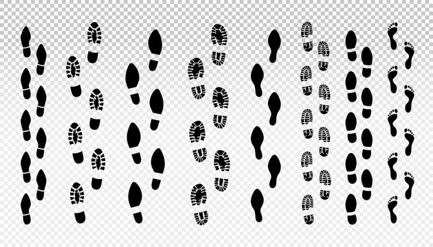 Set of human footprint. Male and female tracks. Vector illustration. Isolated on transparent background