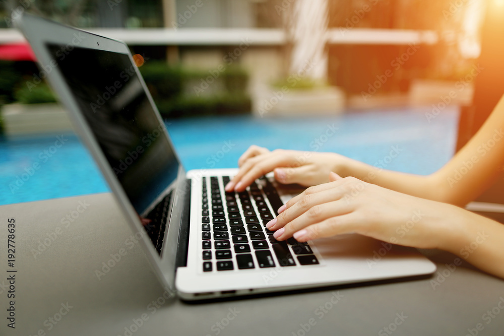 Canvas Prints concept of business freelance working, new technologies. fingers typing on the computer keyboard. cl