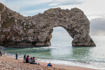 PORTLAND BILL, DORSET/UK - FEBRUARY 16  : View of Durdle Door on the Isle of Portland in Dorset UK on February 16, 2018. Unidentified people