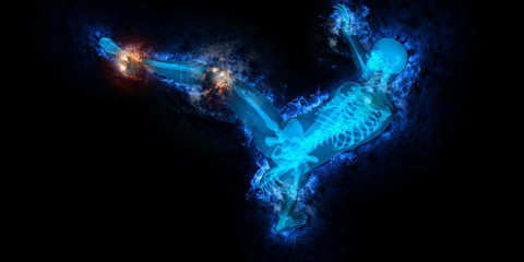 Artistic illustration of a man kicking while having pain in his joints