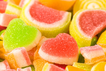 Closeup colorful sugar candy heart shape