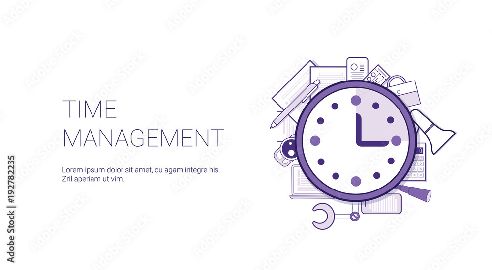 Poster time management web banner with copy space business scheduling concept vector illustration