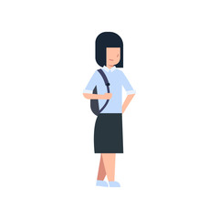 School Girl With Backpack Isolated Cute Caucasian Schoolgirl Wearing Uniform Flat Vector Illustration