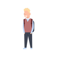 School Boy With Backpack Schoolboy Pupil Kid Wearing Uniform Isolated Flat Vector Illustration