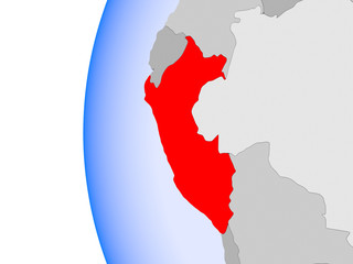 Fototapeta premium Map of Peru on political globe