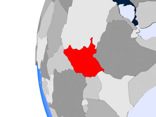 Map of South Sudan on political globe