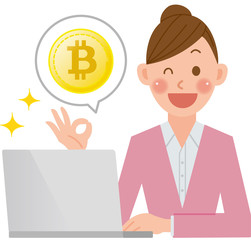 女性　パソコン　ビットコイン